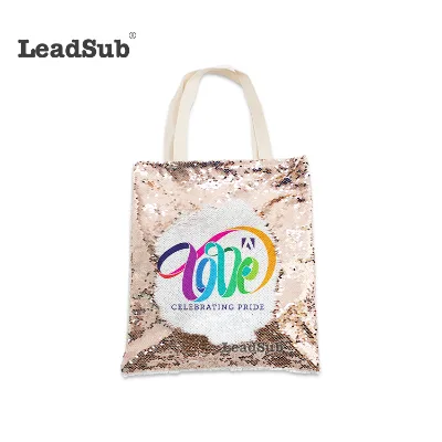 Sequin Changeable Logo Sublimation Bag Blank Sequin Girls Bags Personalized Sequin Shopping Tote Bag with Private Label