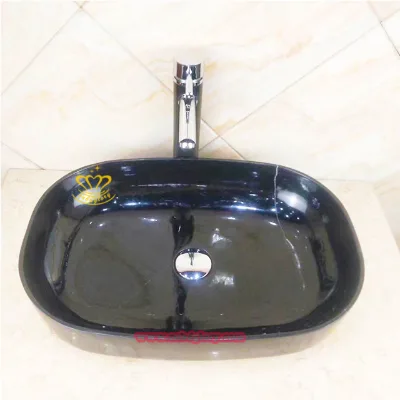 Modern Black Hand Painted Stone Oval Freestanding Washbasin for Villa