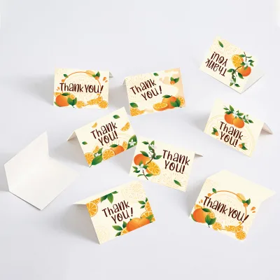 HK010 Orange Design Thank You Wish Cards Paper 24 Pack Kid Greeting Cards with Envelopes for Kids Birthday Party Supplies