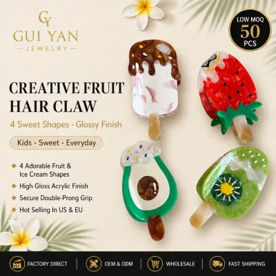 Cute and Sweet Hair Accessory New Fruit-Themed Strawberry and Chocolate Hair Claws Acetate Material Hair Clip