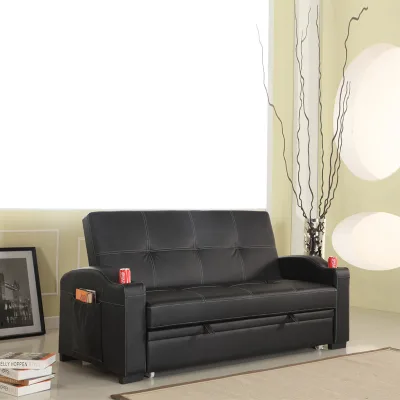 Leather Sofa Foldable Sofa Bed with Armrests Cup Holder and Magazine Belt Sides Best for Living Room Sofas