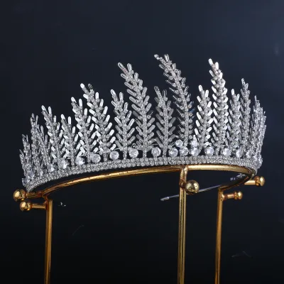 Handmade High Quality Olive Branch Metal Tiaras Gold Plated CZ Zircon Bridal Hair Accessories Wedding Crown Coronal