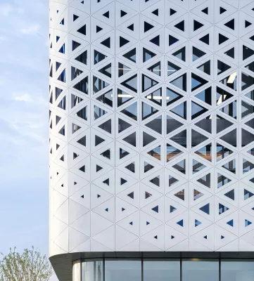 Customized Various Shapes Aluminum Curtain Wall Perforated Metal Panels Facade Commercial Buildings