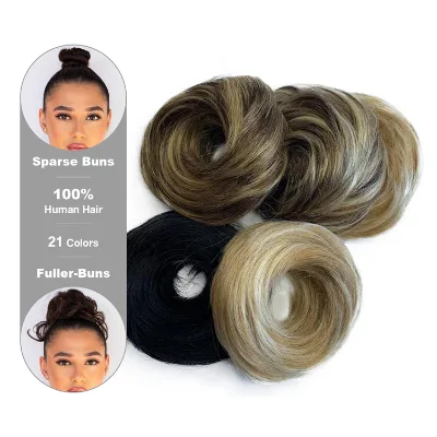 F04 21 Colors Braided Human Hair Twisted Bun Hair Tie Low Bun Elastic Top Knot Updo Chignon 35G Donut Bun