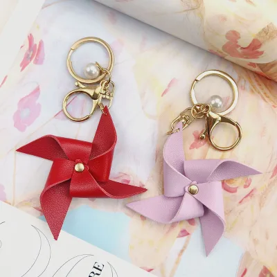 Creative Windmill Shaped Keychain Fashion Lucky PU Leather DIY Decorative Key Holder Multi-use Hanging Bag Pendant for Gifts