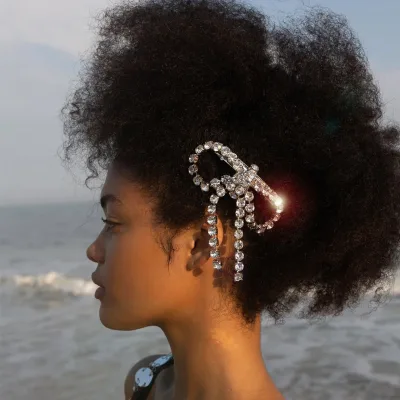 Hot Selling Flower Crystal Bow Metal Hair Band for Women Girls Ponytail Hair Accessories Metal Bow Hair Barrette for Lady