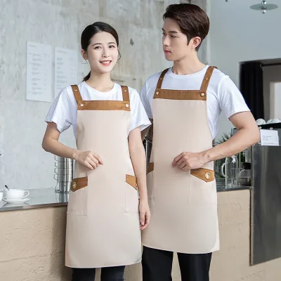 Custom Logo Printed 100% Cotton Fabric Work Uniform Restaurant Cafe Bar Chef Aprons Male Female Waiter Waitress Barista Apron
