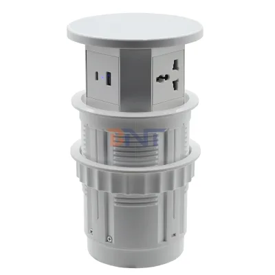 UK Plug 3-Outlet Electric Lift Desktop Power Socket with USB Type C & Wireless Charging Pop-up Design IP44 16A Rated Current