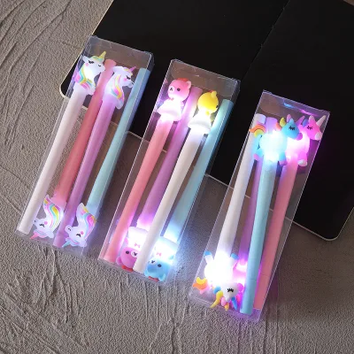 4Pcs/Box Kawaii Unicorn Light Pen Silica Head Gel Pen for Writing Kids Gift Cute Creative Pen