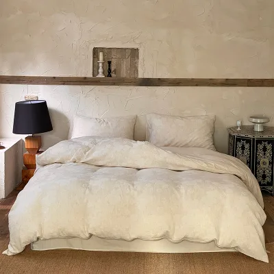 Multifunctional and Yarn Dyed Jacquard Four Piece Duvet Cotton Sheets Set 100% Linen Bedding