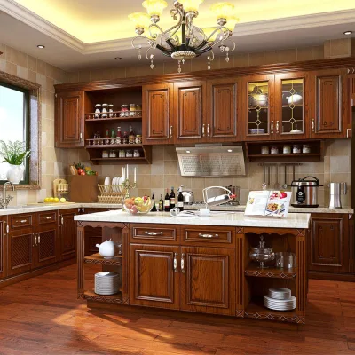 Luxury Wine Red Modular Solid Wood Modern Kitchen Cabinet APEX 5 Year Warranty Online Technical Support