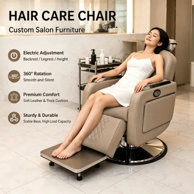 Electric Head Spa Chair Hair Care Chair Beauty Salon Furniture Adjustable Backrest Footrest USB Charging Commercial PU Leather