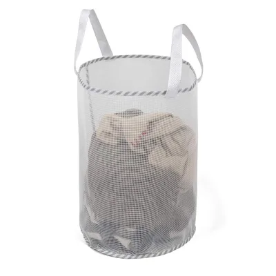 Mesh Laundry Hamper Hanging Collapsible Dirty Clothes Bag Laundry Basket with Durable Handles