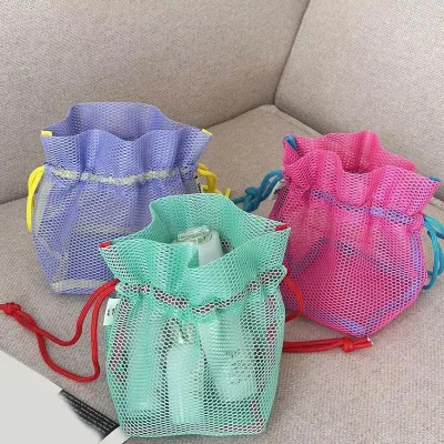 Portable Travel Rope Bundle Mesh Nylon Cosmetic Storage Bag Custom Small Mesh Drawstring Bag for Toiletry Organizer