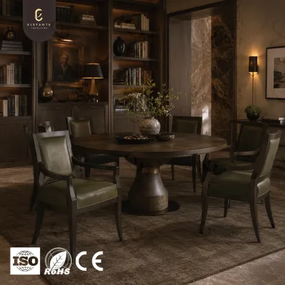 High End Walnut Frame Dining Chair with Genuine Leather Upholstery for Sophisticated Mansion Luxury Interior Design Project