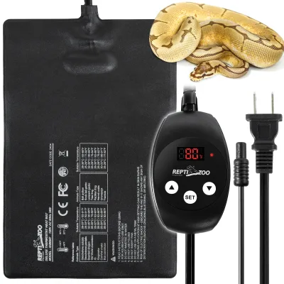 Reptizoo 120V 24W Carbon Fiber Reptile Heat Mat Digital Thermostat 68-122F Durable Waterproof PVC Surface for Pet Care