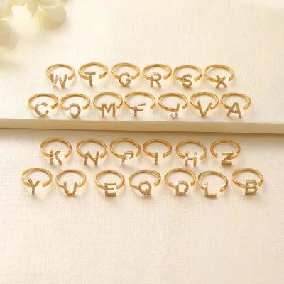 26 Letter  Women's High-end Ring Fashionable Adjustable Ring Popular Zircon Open  Ring