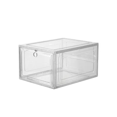 Large Size Double Open Door Stackable Magnetic Sneaker Shoe Box Clear Acrylic Shoe Storage Container Shoes Case Box for Sneaker