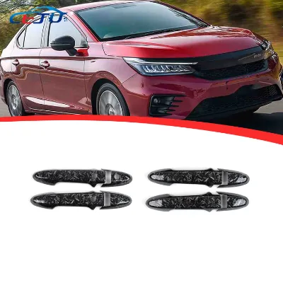 4 Pcs High Quality ABS Plastic Glossy Black /Carbon Fiber Look Door Handle Cover for Honda City RS 2020 Car Accessories
