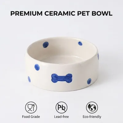 Premium Artisan Ceramic Pet Bowl Hand-Painted Bone Pattern for Dogs and Cats