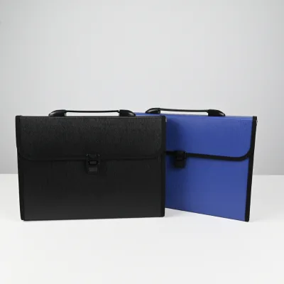A4 Durable Accordion File 0.85mm Thick PP Cover Sewn Edges Press Button Snap 13 Compartments Elastic Handle Reinforced Custom