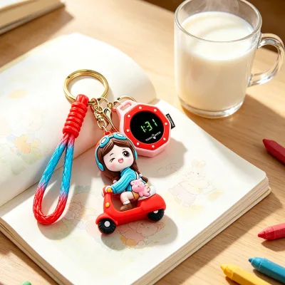 Hot-selling Glow-in-the-Dark ABS Material Gift Keychain Schoolbag Cartoon Pendant Digital Octagonal Electronic Watch