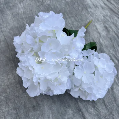 Factory Faux 5 Fork Large Petal Hydrangea Artificial Real Touch Hydrangea Flower Home Wedding Decoration