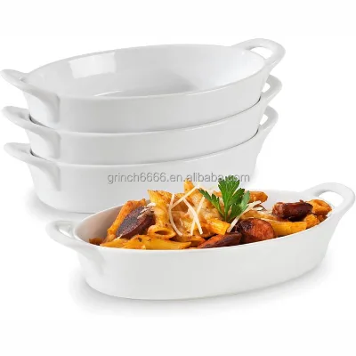Oval Au Gratin Baking Dishes for Oven Ceramic Au Gratin Pans with Handles for Serving, Small Oblong Mini Casserole Dish,