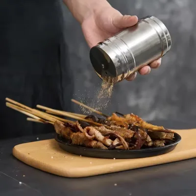 Multi Function Cooking BBQ Pepper Salt Jar Rotating Lids Design Spice Dispenser Stainless Steel Spice Shaker