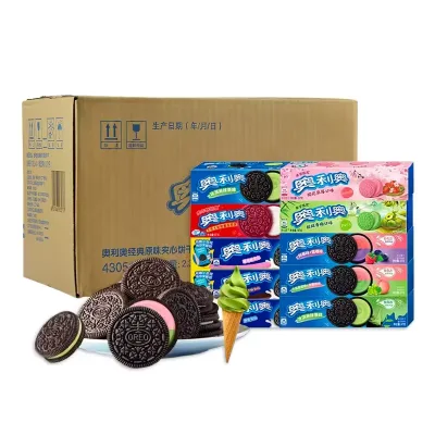 Wholesale Oreoos 97g Chinese Sandwich Biscuits Various Flavors Cheese Rolling Process Box Packaging