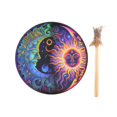 9.84Inch Bohemian Shaman Drum with Drum Stick Wood Drum Drum Sound Healing Tool for Spiritual Music, Reflection Meditation