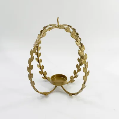 Gold Round Metal Wall Candle Holder Metal Leaf Candle Holder