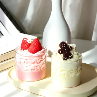 Creative Simulation Dessert Cake Shape Soy Wax Eco-Friendly Scented Candle Glass Cup Aroma Home Decoration Wedding Birthday