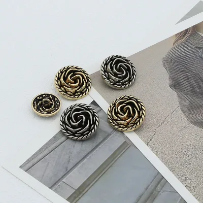 Custom Made Rose Shape Metal Button and Rivets Embossed Metal Jeans Button for Custom Embossed Logo