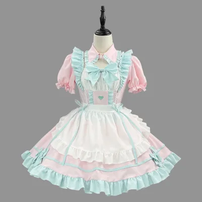 Lolita Dress Cute Blue Ruffle Maid Outfit Japanese Girl Cosplay Sexy Lingerie Costumes Apron Uniform Skirt Set Kawaii Nightdress