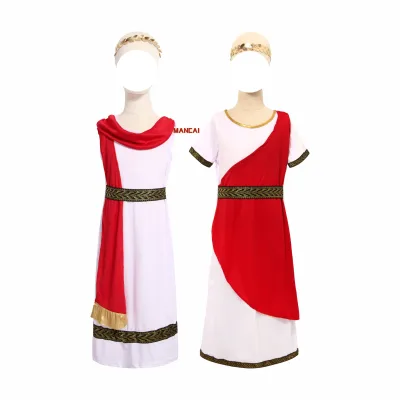 Children Greek Goddess Athena Outfit Athena Princess Cosplay Dress Halloween Masquerade Costume Girls Roman Toga Dress