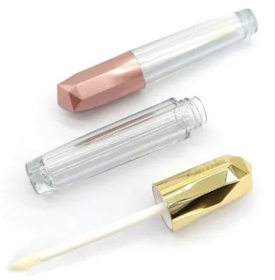 Custom Frosted Pink Transparent PETG Lip Glaze Tube 5ml Capacity Polygonal Flip Top Lip Gloss Spray-Plated Packaging Plastic