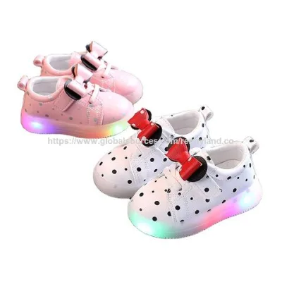 Spring and Autumn New Children's Light Shoes Girls Bow LED Light Shoes Light Breathable Baby Girls Shoes