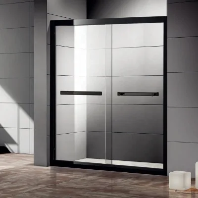 WANJIA High Quality Black Aluminum Framed Bathroom Sliding Glass Shower Door