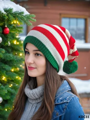 Christmas Party Knitted Beanie Pom Pom Santa Winter Warm Holiday Gifts Red Green Beanie