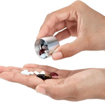 2025 High Quality March EXPO Aluminum Pill Case Key Chain Waterproof Seal Medicine Organizer Cochlea Metal Pill Holder Key Ring
