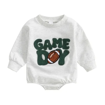 Infant Baby Boy Girl Fall Winter Clothes Oversized Sweatshirt Romper Football Baby Long Sleeve Bubble Rompers