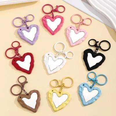 Cute Irregular Heart Shaped Mirror Keychain Mini Acrylic Makeup Mirror Keyring Pendant Portable Cosmetic Mirror Bag Charm