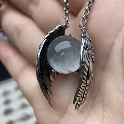 European American Retro Angel Fly Wing Necklace Trendy Ghost Wings Old Crystal Pendant  Necklace