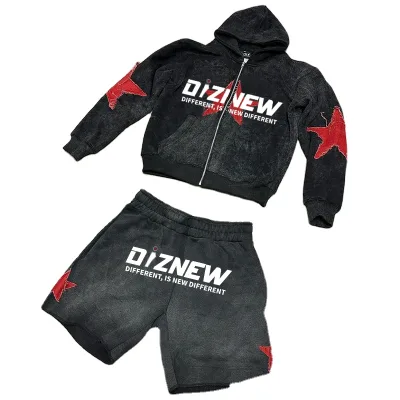 DIZNEW Mens Summer Clothes Custom Shorts and Hoodie Sets Casual Brand Sportswear Unisex Two Pieces