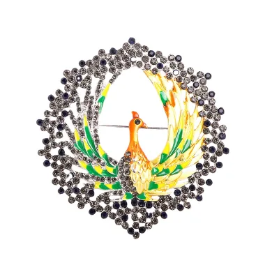 Phoenix Brooch Lady Temperament Enamel Animal Pin New High-grade Alloy Diamond Crystal Peacock Brooch