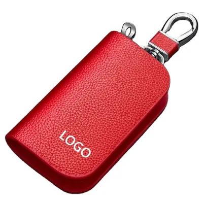Leather Car Key Case Cover Protector Universal Men and Women Keychain With Metal Logo Waist Hanging Interior Trim Accessories