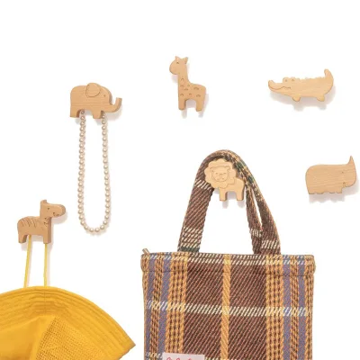 Wooden Wall Hooks Wood Cute Nursery Coat Hooks for Hanging Hat Purse Backpack Bag Jacket Single Wall Hanging Hooks