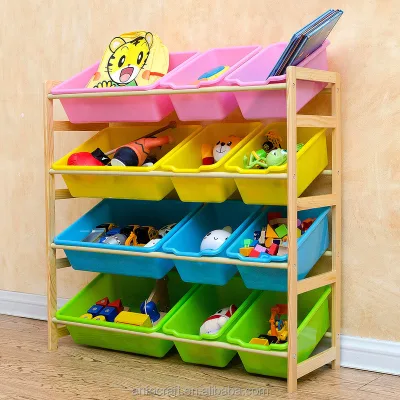 Humble Crew Kids Storage Organizer with 12 Bins Rainbow/Natural Wood Stainless Steel for Bedroom & Living Room