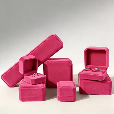 Rose Pink Velvet Jewelry Box Couple Ring Earrings Pendant Necklace Bracelet Gift Packaging for Wedding Band Valentine Daily